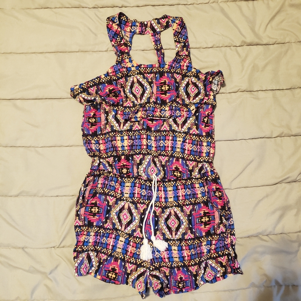 Paper Doll Girls Colorful Geometric Kids Romper W/ Ruffle